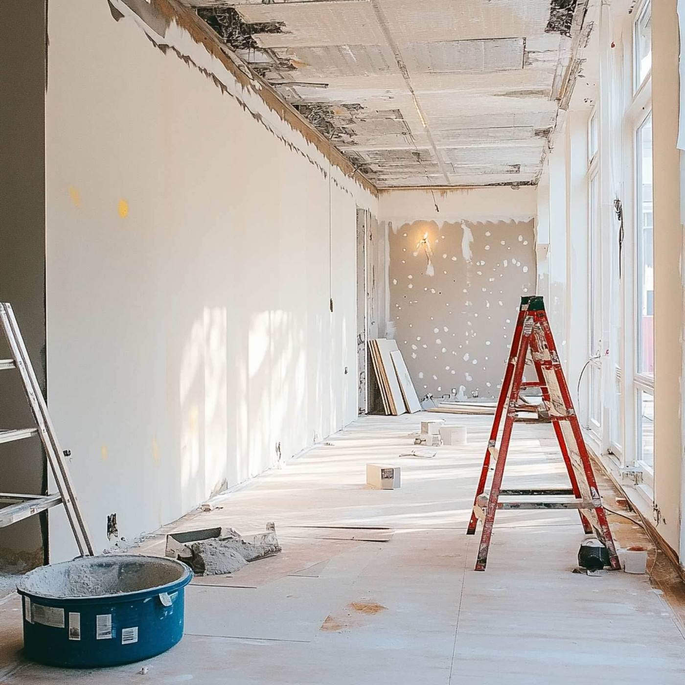 Drywall repair in progress at a Huntington Beach job site: joint compound being applied